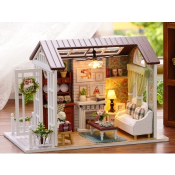 Domek dla lalek drewniany salon model do złożenia LED 8008-A 20,6cm