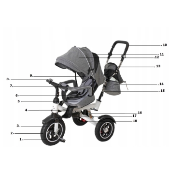 Rowerek trójkołowy Trike Fix V3 rower spacerówka 3w1 obracany 360 wolne koło szary