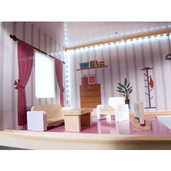 Domek dla lalek drewniany MDF mebelki 78cm czarny LED