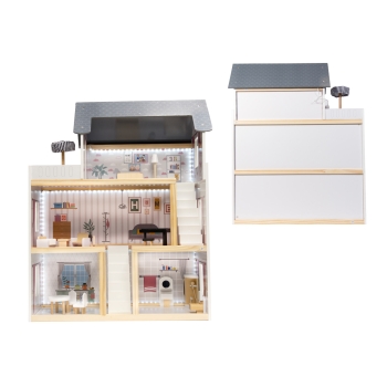 Domek dla lalek drewniany MDF mebelki 78cm czarny LED