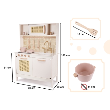 Kuchnia dla dzieci drewniana MDF retro z akcesoriami BOHO 100cm