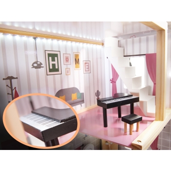 Domek dla lalek drewniany MDF mebelki 78cm czarny LED