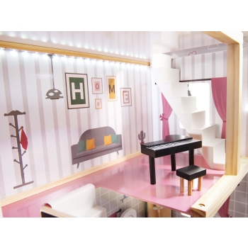 Domek dla lalek drewniany MDF mebelki 78cm czarny LED