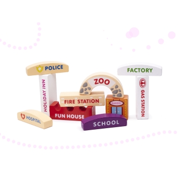 Klocki drewniane edukacyjne miasto puzzle 120el.