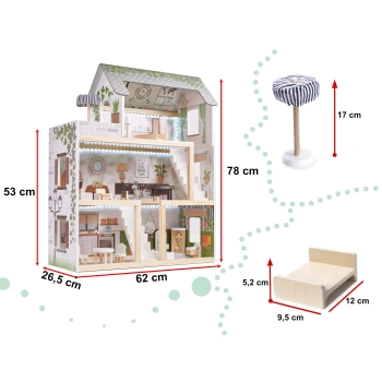 Domek dla lalek drewniany LULILO FLORO boho LED 78cm