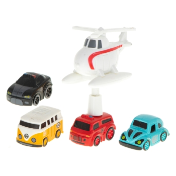 Tor przeszkód interaktywny samochodowy wyścigi parking 4 pojazdy auto autobus radiowóz wóz strażacki helikopter 24x24cm XL
