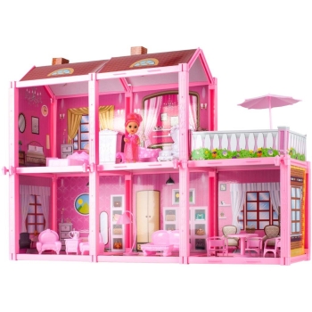 Domek dla lalek Villa lalka mebelki zestaw różowy 44cm