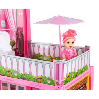 Domek dla lalek Villa lalka mebelki zestaw różowy 44cm