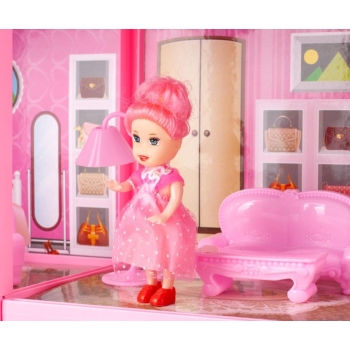 Domek dla lalek Villa lalka mebelki zestaw różowy 44cm