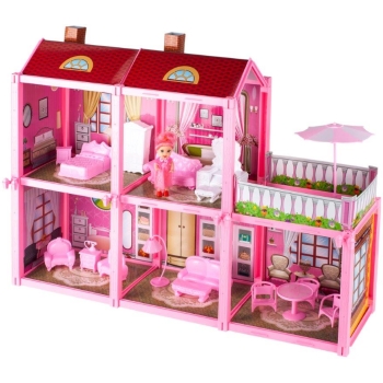 Domek dla lalek Villa lalka mebelki zestaw różowy 44cm