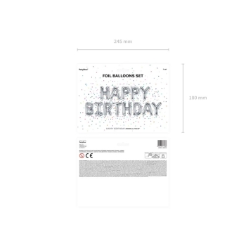 Balon foliowy dekoracja urodzinowa Happy Birthday srebrna 340cm x 35cm