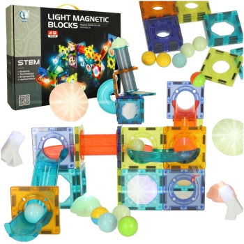Klocki magnetyczne konstrukcyjne marble tor kulkowy świecący 49 elementów