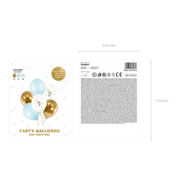 Balony urodzinowe Pastel Light Blue biały złoty niebieski 30cm 6 sztuk
