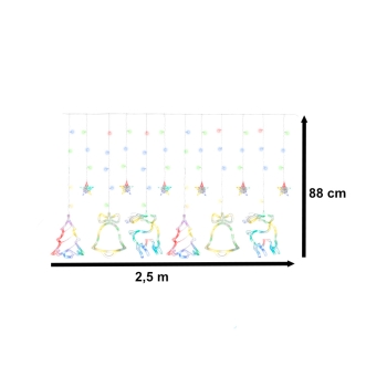 Lampki LED kurtyna renifer dzwonek mix świąteczne choinkowe 2,5m 138LED multikolor 8 trybów świecenia IP44