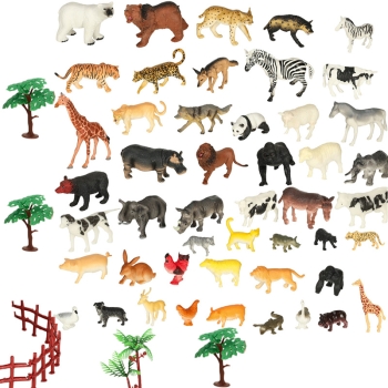 Figurki zwierząt zwierzęta zoo safari farma akcesoria skrzynka 59 el.