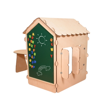 Domek ogrodowy drewniany stolik tablica kredowa 86 x 137 x 105 cm