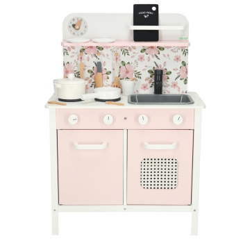 Kuchnia dla dzieci drewniana MDF Lulilo FLoro akcesoria różowa 82cm