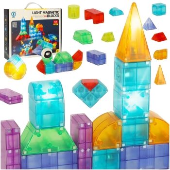 Klocki magnetyczne konstrukcyjne świecące elementy figury 3D 64 el.