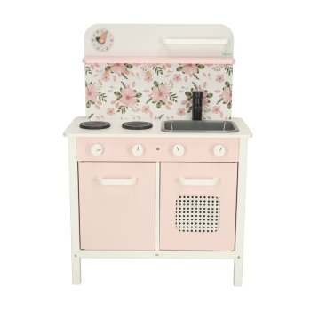 Kuchnia dla dzieci drewniana MDF Lulilo FLoro akcesoria różowa 82cm