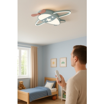 Lampa LED sufitowa plafon do pokoju dziecięcego ściemniana LUMELA + pilot samolot