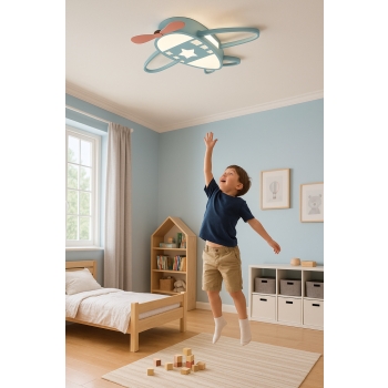Lampa LED sufitowa plafon do pokoju dziecięcego ściemniana LUMELA + pilot samolot