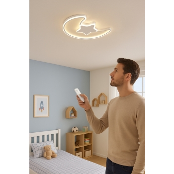 Lampa LED sufitowa plafon do pokoju dziecięcego ściemniana LUMELA + pilot księżyc biała