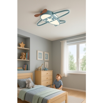 Lampa LED sufitowa plafon do pokoju dziecięcego ściemniana LUMELA + pilot samolot