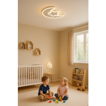 Lampa LED sufitowa plafon do pokoju dziecięcego ściemniana LUMELA + pilot księżyc biała
